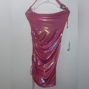 Shiny Pink Halter Dress